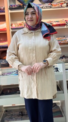 Manşeti Bağcık Detaylı Tunik Sütlü Kahve/2905 - Thumbnail