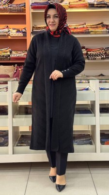  - Manşeti Taş Detaylı Simli Hırka Siyah/4657