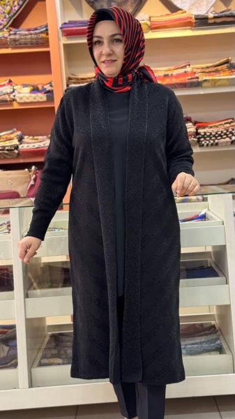 Manşeti Taş Detaylı Simli Hırka Siyah/4657
