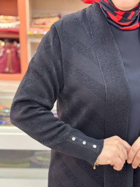 Manşeti Taş Detaylı Simli Hırka Siyah/4657