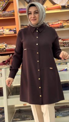Metal Detaylı Tunik Kahve/21556 - Thumbnail