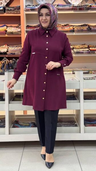 Metal Detaylı Tunik Bordo/21556