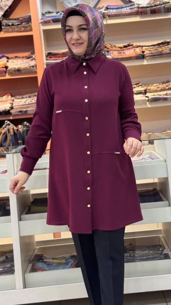 Metal Detaylı Tunik Bordo/21556