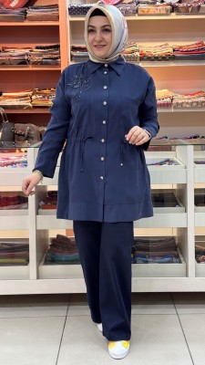 TIĞ TRİKO - Metal Düğmeli Boncuk İşlemeli Kap Lacivert/6033 