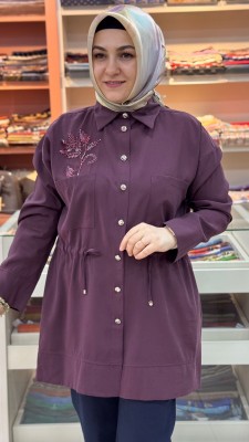 Metal Düğmeli Boncuk İşlemeli Kap Bordo/6033 - Thumbnail