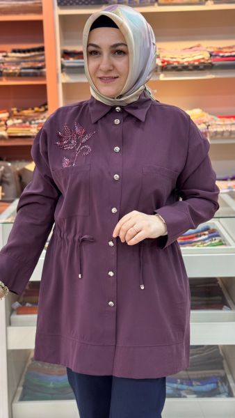 Metal Düğmeli Boncuk İşlemeli Kap Bordo/6033