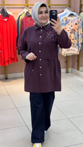 Metal Düğmeli Boncuk İşlemeli Kap Bordo/6033