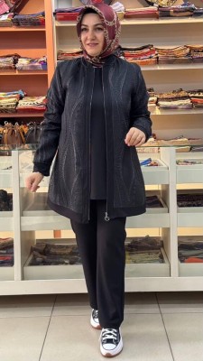 ESSE - Modal Şifon Jakarlı Üçlü Takım Siyah/2297