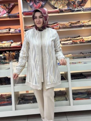 Modal Şifon Jakarlı Üçlü Takım Taş/2297 - Thumbnail