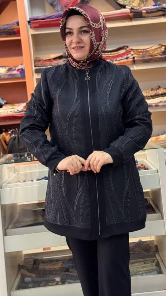Modal Şifon Jakarlı Üçlü Takım Siyah/2297