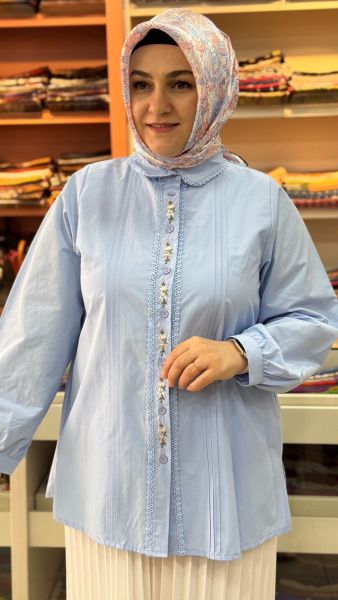 Nakış Detaylı Gömlek Mavi/260134 
