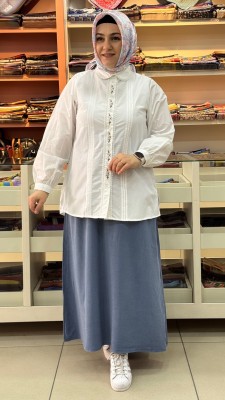 Nakış Detaylı Gömlek Ekru/260134 - Thumbnail