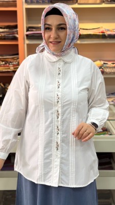 Nakış Detaylı Gömlek Ekru/260134 - Thumbnail