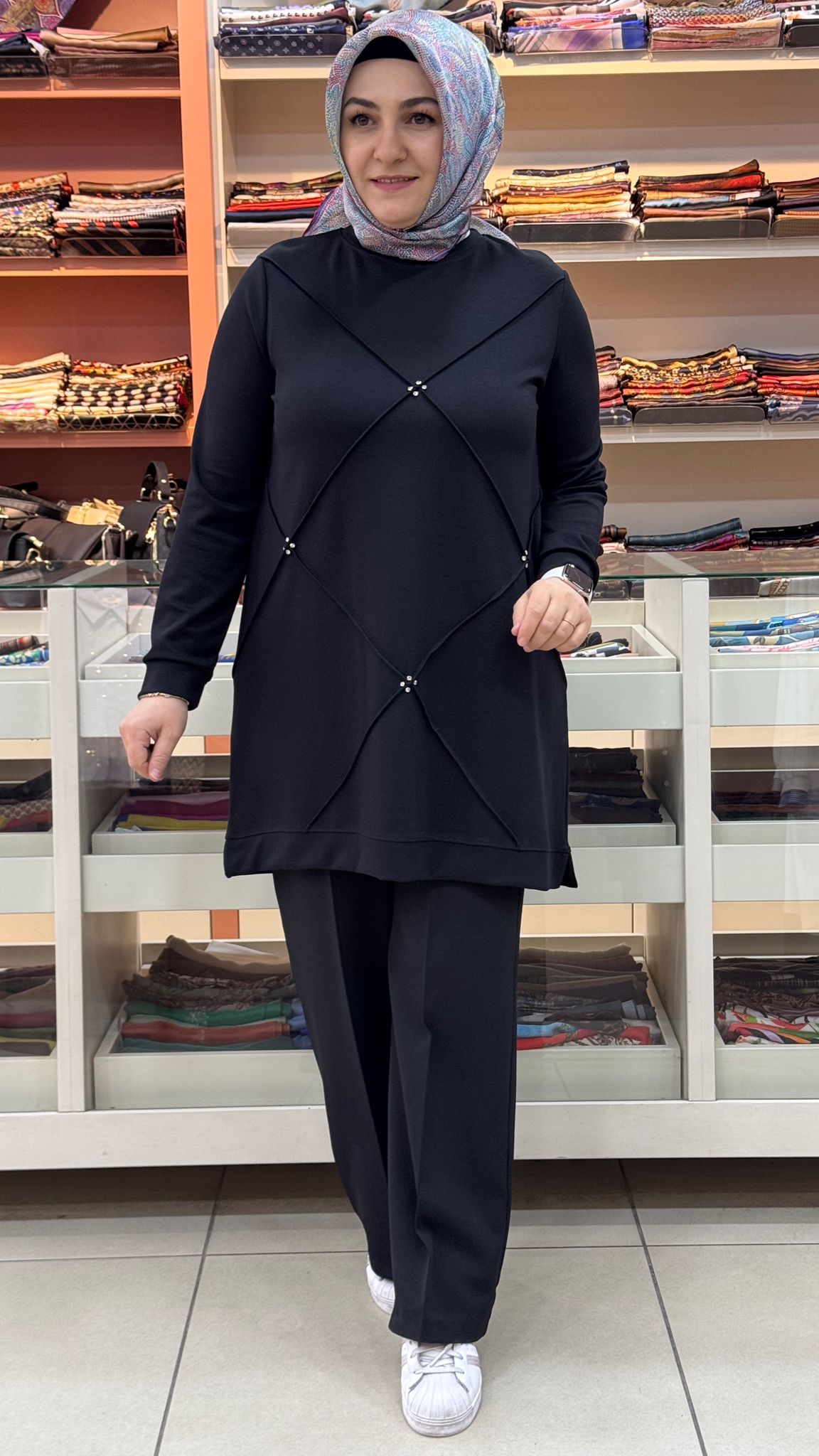 Kado - Nervür Taş Detaylı Tunik Siyah/257696