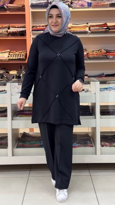 Kado - Nervür Taş Detaylı Tunik Siyah/257696