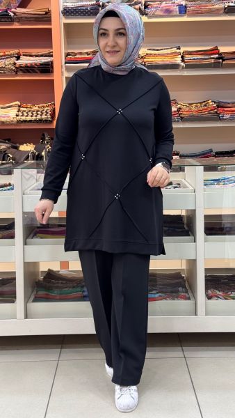 Nervür Taş Detaylı Tunik Siyah/257696