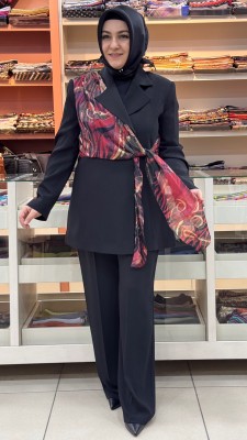 orhan - Omuzdan Flar Detaylı Blazer Takım Siyah/2844