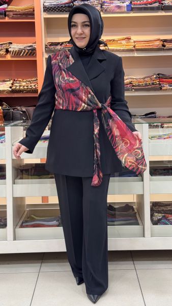 Omuzdan Flar Detaylı Blazer Takım Siyah/2844