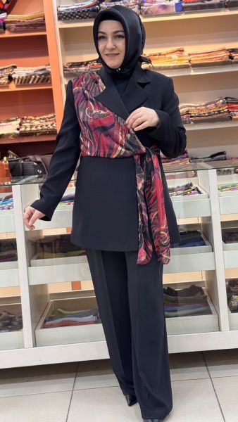 Omuzdan Flar Detaylı Blazer Takım Siyah/2844