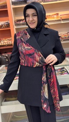 Omuzdan Flar Detaylı Blazer Takım Siyah/2844 - Thumbnail