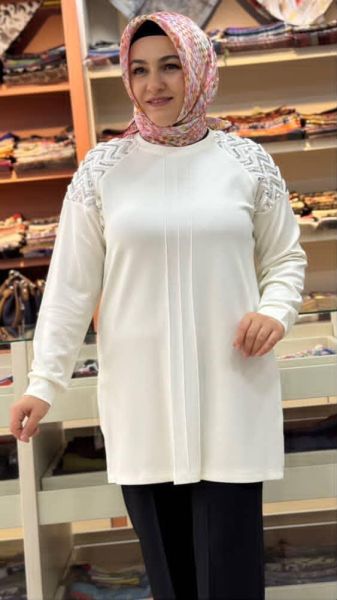 Omzu Pul Detaylı Tunik Ekru/257118