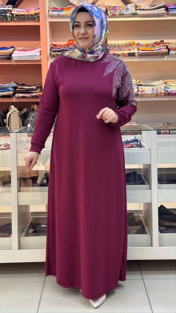 Kado - Omzu Taş Detaylı Elbise Bordo/251318