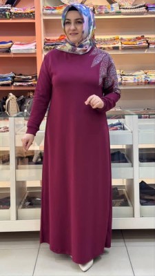 Kado - Omzu Taş Detaylı Elbise Bordo/251318