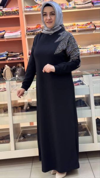 Omzu Taş Detaylı Elbise Siyah/251318