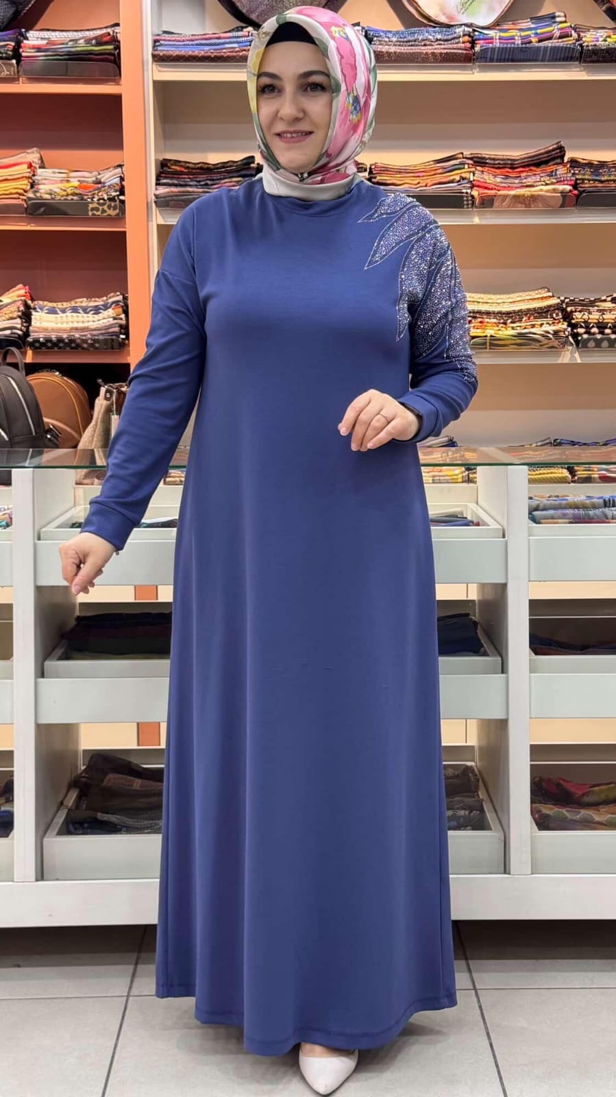 Kado - Omzu Taş Detaylı Elbise Mavi/251318