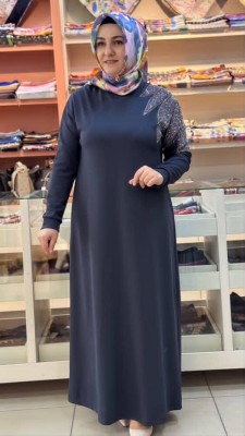Omzu Taş Detaylı Elbise Antrasit/251318 - Thumbnail