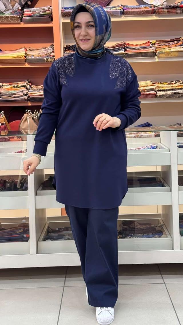 inza moda - Omzu Taş Detaylı Tunik Lacivert/0059