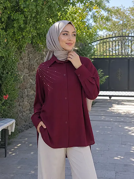 Omzu Taşlı Tunik Bordo/8760 