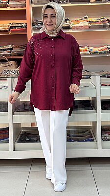 Omzu Taşlı Tunik Bordo/8760 - Thumbnail