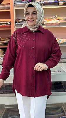 Omzu Taşlı Tunik Bordo/8760 - Thumbnail