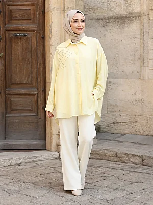 GÜNER - Omzu Taşlı Tunik Sarı/8760 