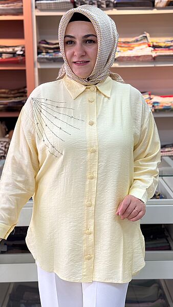 Omzu Taşlı Tunik Sarı/8760 