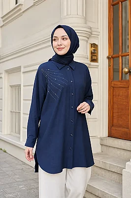 GÜNER - Omzu Taşlı Tunik Lacivert/8760 