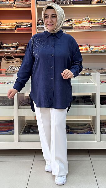 Omzu Taşlı Tunik Lacivert/8760 