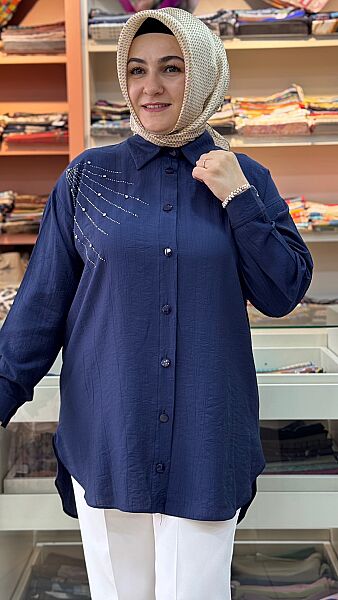 Omzu Taşlı Tunik Lacivert/8760 