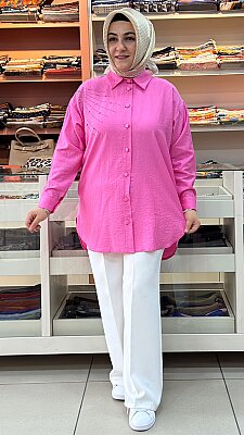 Omzu Taşlı Tunik Pembe/8760 - Thumbnail