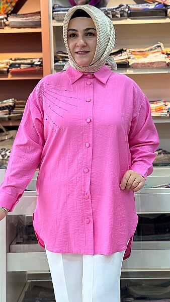 Omzu Taşlı Tunik Pembe/8760 
