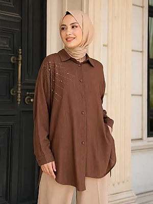 GÜNER - Omzu Taşlı Tunik Kahverengi/8760