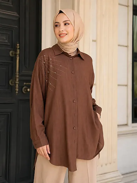 Omzu Taşlı Tunik Kahverengi/8760
