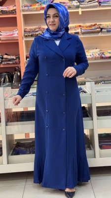 Free Mood - Önden Düğmeli Beli Bağlamalı Elbise Ferace Saks/250041