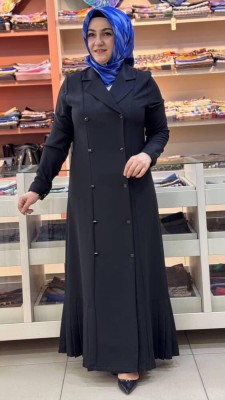 Free Mood - Önden Düğmeli Beli Bağlamalı Elbise Ferace Siyah/250041