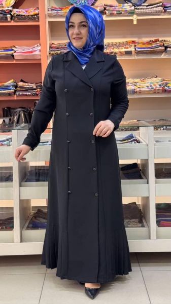 Önden Düğmeli Beli Bağlamalı Elbise Ferace Siyah/250041