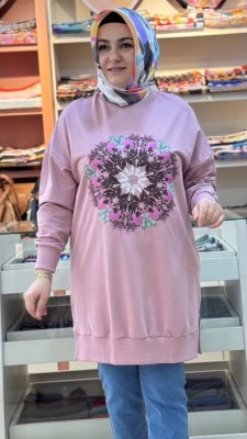 Önü Çiçek Nakışlı Tunik Gül/10668 - Thumbnail