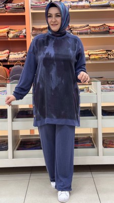 Aynaz - Önü Desenli Düğme Detaylı Takım Lacivert / 120375