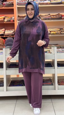 Aynaz - Önü Desenli Düğme Detaylı Takım Bordo / 120375