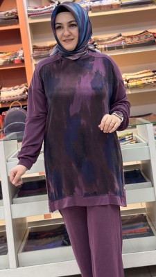 Önü Desenli Düğme Detaylı Takım Bordo / 120375 - Thumbnail